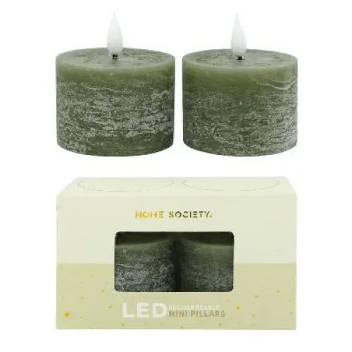 LED Mini Stompkaarsen oplaadbaar set 2 - Zilverschoon home society mini stompkaars set 2 groen - 730004 105