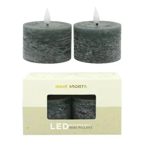 LED Mini Stompkaarsen oplaadbaar set 2 - Zilverschoon home society mini stompkaars set 2 steen - 730004 105