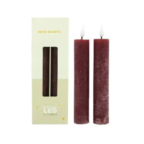 LED XL Dinerkaarsen oplaadbaar set 2 - Zilverschoon homesociety led kaarsen xl set2 bourgonidsch rood - 730002 105