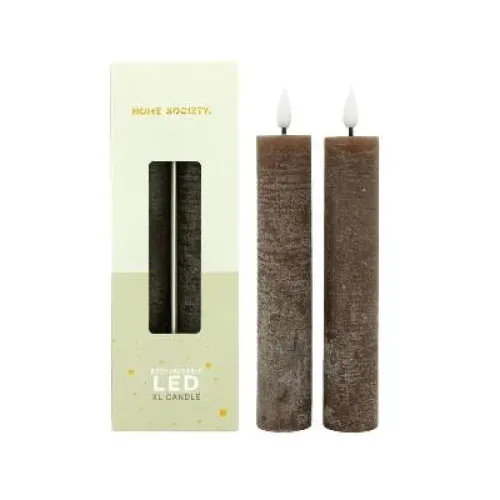 LED XL Dinerkaarsen oplaadbaar set 2 - Zilverschoon homesociety led kaarsen xl set2 donkerbruinbruin 1 - 730002 330