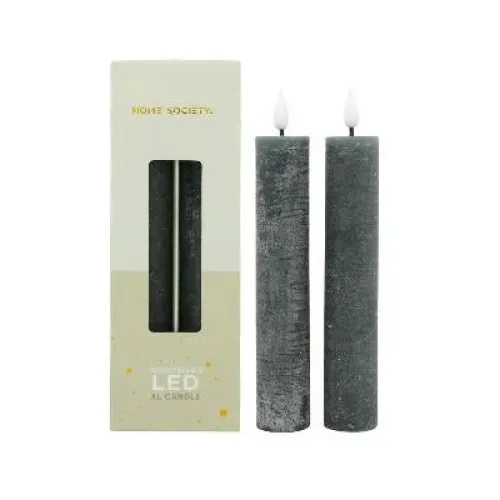 LED XL Dinerkaarsen oplaadbaar set 2 - Zilverschoon homesociety led kaarsen xl set2 steengrijs - 730002 105