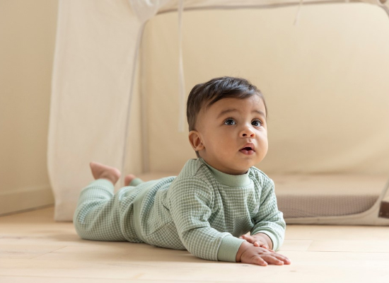 Wafelpyjama groen melange - Zilverschoon wafelpyama groen melange 305613 baby peuter kleuter - 305613