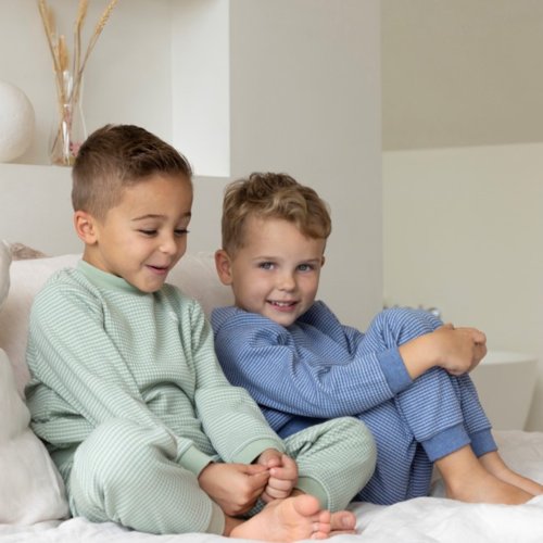 Wafelpyjama blue melange - Zilverschoon wafelpyama groen melange 305613 kids jongens 1 - 305610 kids (766)