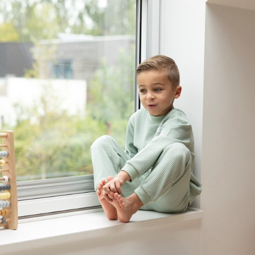 Wafelpyjama groen melange - Zilverschoon wafelpyama groen melange sfeer jongen 05613 - 305613 kids