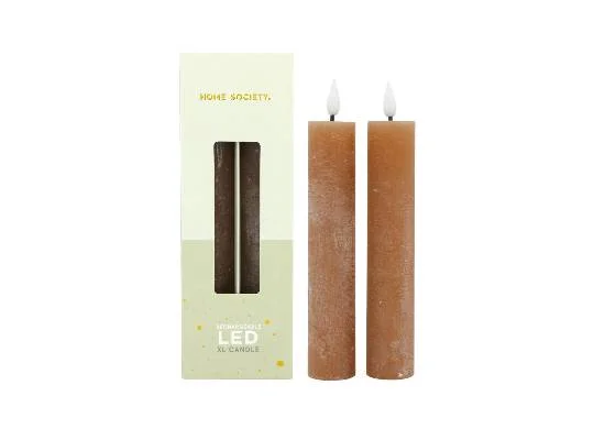 LED XL Dinerkaarsen oplaadbaar set 2 Bruin, Home Society