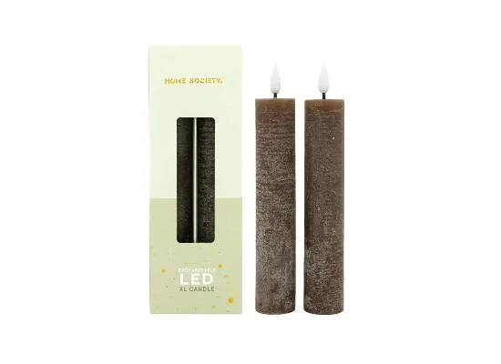 LED XL Dinerkaarsen oplaadbaar set 2 Home Society, Donker bruin