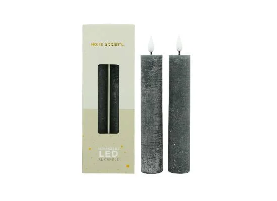 LED XL Dinerkaarsen oplaadbaar set 2 Grijs, Home Society